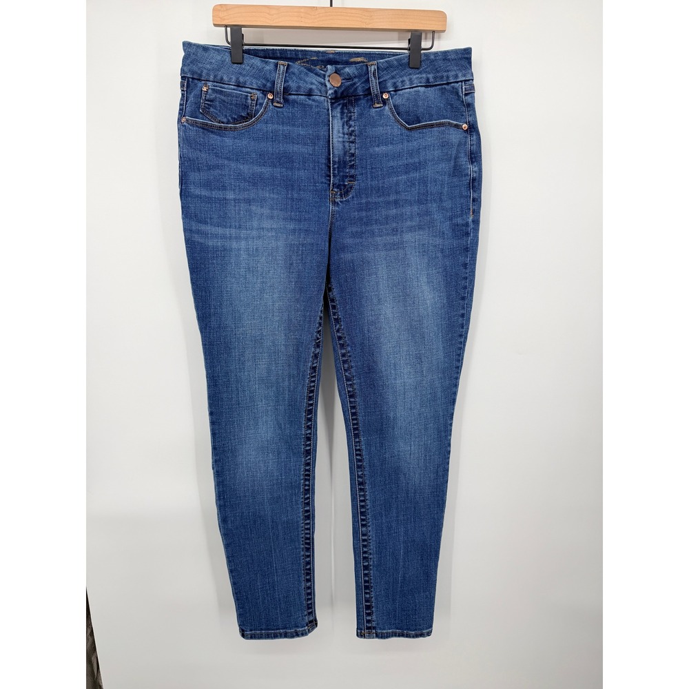 Seven7 Skinny Jeans Women 14 Blue Good Mid Rise Stretch Embroidered Pocket